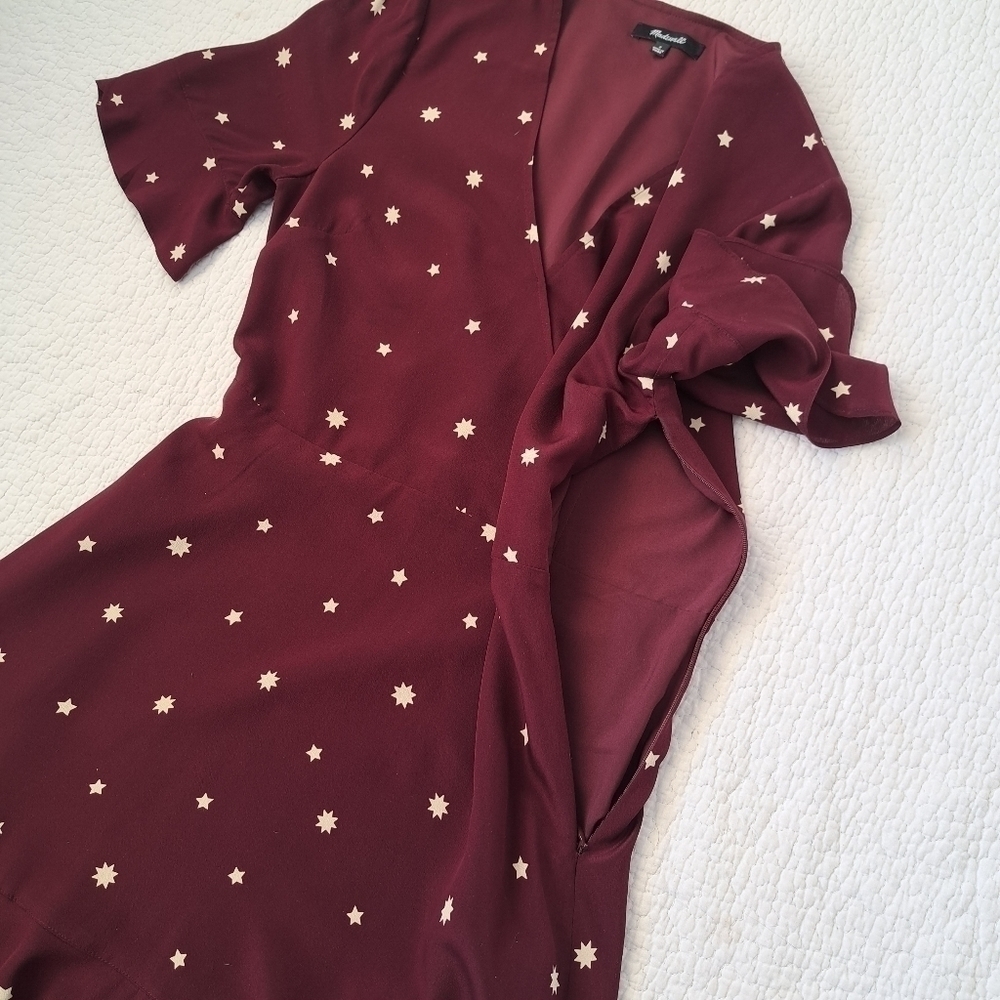 MADEWELL Silk Burgundy Star Print Dress - Picture 4 of 7